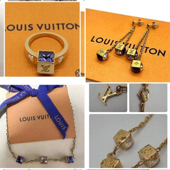 💝 Auth LOUIS VUITTON set of Gamble Necklace, Earrings, and Ring 💝 - Picture 2 of 10